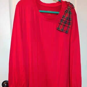 Jingle Belles Kim Gravel Red Triple Luxe Knit Dbl Bows Top-Holiday- 5X- NWT